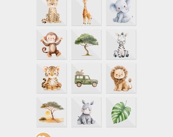 Happy Safari Animals Baby Shower Iron On Transfers For Bodysuit Decorating Station (12 Count)