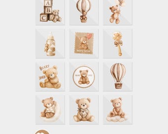 We Can Bearly Wait Brown Teddy Bear Baby Shower DTF Iron On Transfers (12 Count)