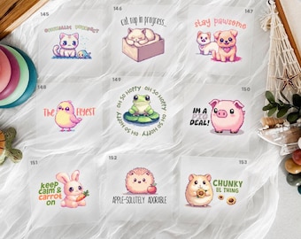 Baby Shower Cartoon Pixel Animals Iron On Transfers For Bodysuit Decorating Station (9 Count)