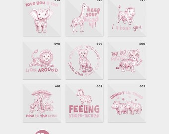 Pink Jungle Safari Toile Baby Shower Iron On Transfers For Bodysuit Decorating Station (9 Count)