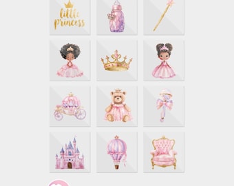 Melanin Little Princess Black Girl Baby Shower DTF Iron On Transfers (12 Count)