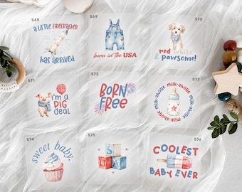 4th of July Baby Shower Patriotic Iron On Transfers For Bodysuit Decorating Station (9 Count)