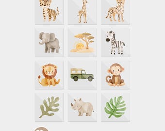 Minimalistic Jungle Safari Baby Shower Iron On Transfers For Bodysuit Decorating Station (12 Count)