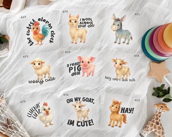Baby Shower Neutral Farm Animals Iron On Transfers For Bodysuit Decorating Station (9 Count)