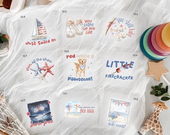 4th of July Baby Shower Neutral Iron On Transfers For Bodysuit Decorating Station (9 Count)