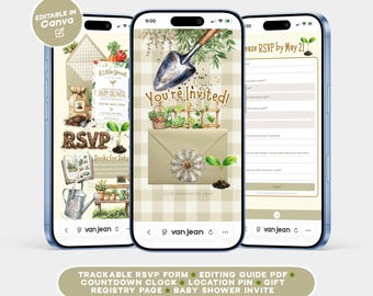 Little Sprout Locally Grown Farmer Baby Shower Editable Digital Invitation Template Website