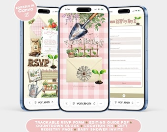 Pink Little Sprout Locally Grown Farmer Baby Shower Editable Digital Invitation Template Website