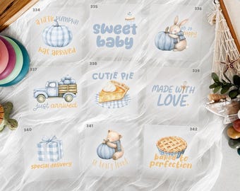 Baby Shower Little Pumpkin Blue Fall Iron On Transfers For Bodysuit Decorating Station (9 Count)