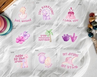 Baby Shower Dinosaur Girl Watercolor Iron On Transfers For Bodysuit Decorating Station (9 Count)