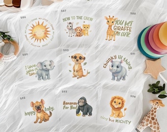 Wild Jungle Safari Baby Shower Iron On Transfers For Bodysuit Decorating Station (9 Count)