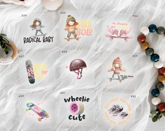 Baby Shower Skater Girl Skateboarding Iron On Transfers For Bodysuit Decorating Station (9 Count)