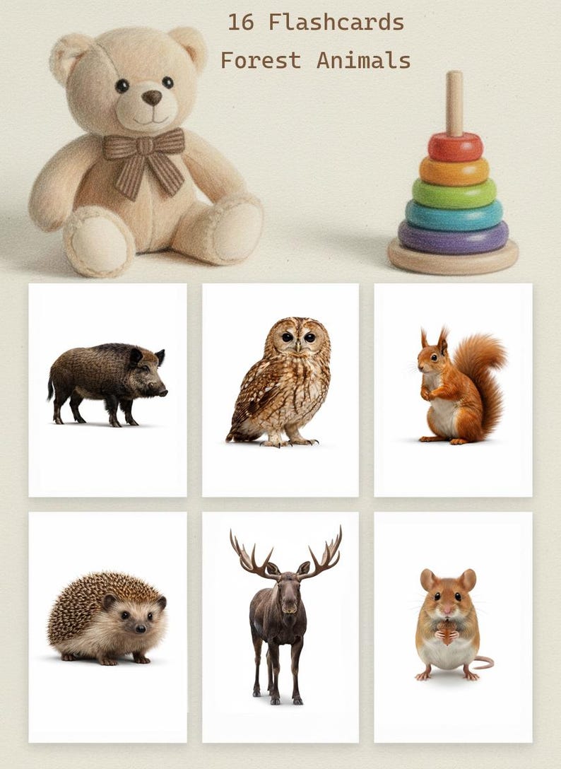 Forest Animals Flashcards for Kids (printable) - Etsy
