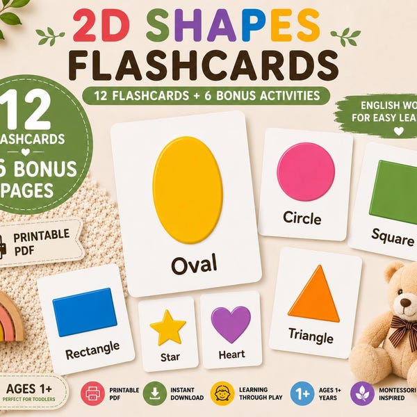 12 Formen Karteikarten + 6 Bonus-Aktivitäten | Druckbare Formen Lernpaket für Kleinkinder & Kinder im Vorschulalter