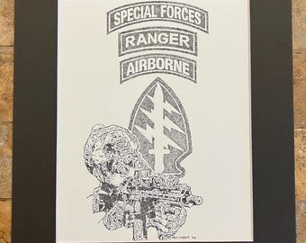 US Special Forces Soldat mit SF Einheitsabzeichen inklusive Ranger und SF Tab
