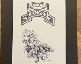 US Army Ranger mit Verbandsrolle und Ranger-Tab.