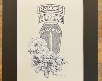 US Army Ranger mit Abzeichen von einer Ranger Training Brisur und Ranger Etikett