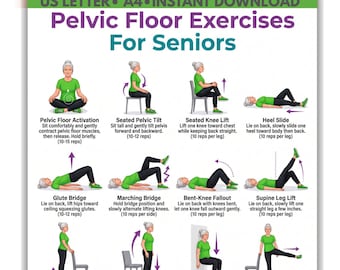 Pelvic Floor Exercises for Seniors | 16 Pelvic Floor & Core Exercises | Senior Exercise Chart | Instant Download