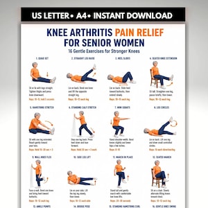 Printable Knee Arthritis Exercises for Senior Women Pain Relief Exercise Chart for Mobility & Strength Senior Fitness PDF Download