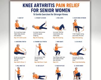Knee Arthritis Pain Relief for Senior Women | 16 Gentle Knee Exercises | Senior Exercise Chart | Instant Download