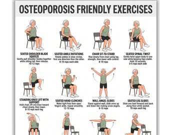 Osteoporosis Friendly Exercises Printable | Senior Exercise Chart | Bone Health Workout Guide | Instant Download