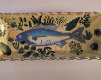 Linda Montgomery Certified International Provence 16" Fish Pattern Platter Tray
