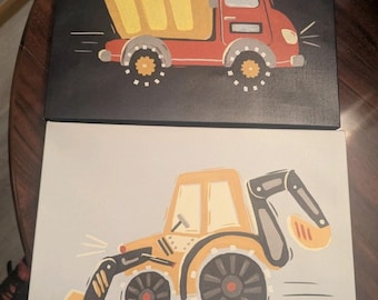 Boys Construction Wall Art Canvases