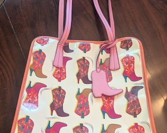 Catchfly Studio Jelly Tote Bag Western Boot Print Trim