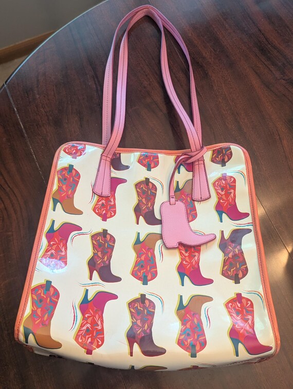 Catchfly Studio Jelly Tote Bag Western Boot Print Trim