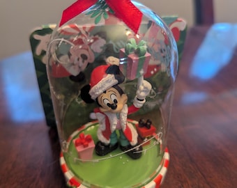 Disney Parks Mickey Mouse Glass Dome Retro Christmas Holiday Ornament 2023 New