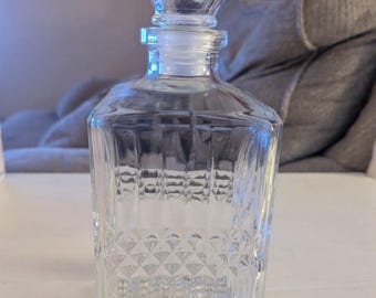 Vintage Square Cut Glass Liquor Decanter Square Stopper 32oz France