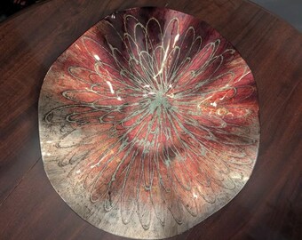 Stunning X-Large Burgundy And Silver Glass Table Centerpiece