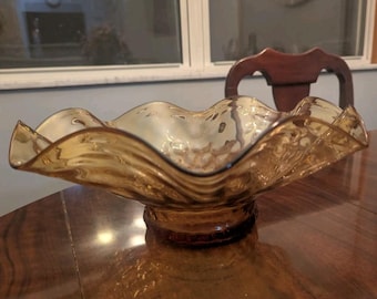 Vintage Bowl Iridescent Marigold Carnival Glass