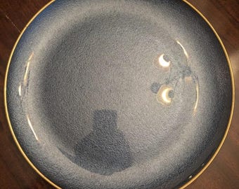 Turkish Art Glass Replacement  Dinner Plate Blue Textured Gold Rim 11"