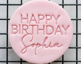 Happy Birthday Cookie Stamp, Personalized Name Fondant Embosser, Custom Baking Tool