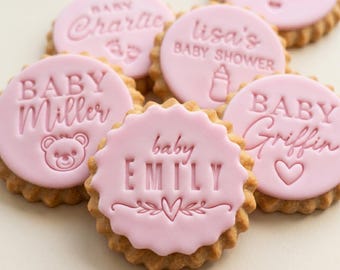 Tampon personnalisé pour bébé | Embosseuse fondant avec nom personnalisé pour baby shower | Biscuits M&S