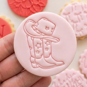 Sello para galletas con forma de botas de vaquero, sello para fondant con forma de sombrero de vaquero, herramienta para hornear para despedidas de soltera con temática del Oeste.