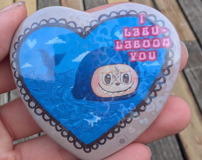 Featured listing image: Holographic Laboon West Blue Pinback Heart Button