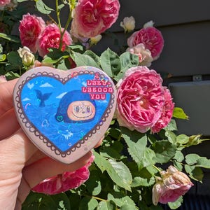 Holographic Laboon West Blue Pinback Heart Button