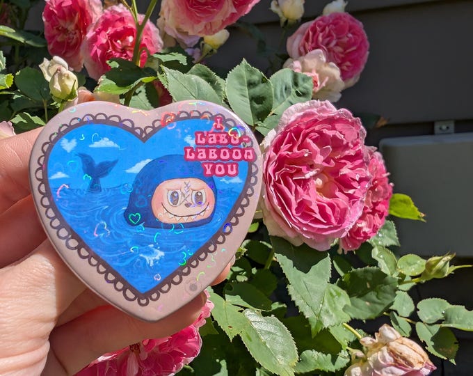 Featured listing image: Holographic Laboon West Blue Pinback Heart Button