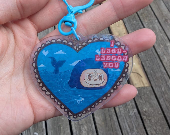 Featured listing image: Holographic West Blue Laboon Heart Keychain