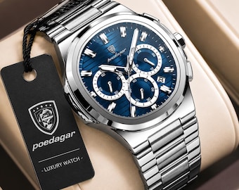 Poedagar Chronograph Stainless Steel Watch – Men's Luxury Quartz Wristwatch