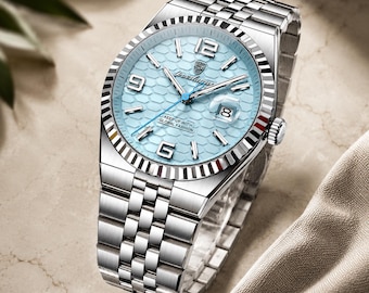 Poedagar Men's Luxury Watch, Honeycomb Dial, Fluted Bezel, Stainless Steel Quartz Wristwatch