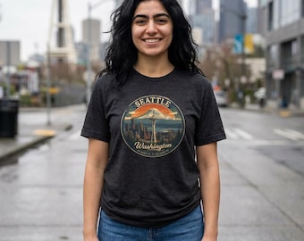 Seattle Space Needle Mount Rainier T-Shirt | Seattle Skyline Tee