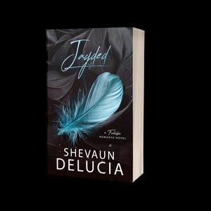 May include: A hardcover book titled "Jayded" by Shevaun DeLucia. The cover features a teal feather against a dark background with feather-like patterns. The book is a romance novel.