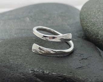 Hammered Silver Wrap Ring  - 925 Sterling Silver Simple Adjustable Ring Thumb Ring