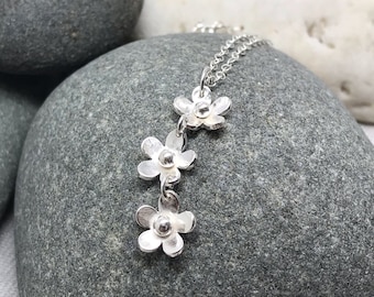 Silver Flower Necklace - 925 Sterling Silver Daisy Chain Flower Pendant Handmade Necklace