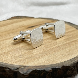 Silver Cuff Links - Solid 925 Sterling Pair of Square Hammered Cufflinks Handmade From Recycled Eco Silver