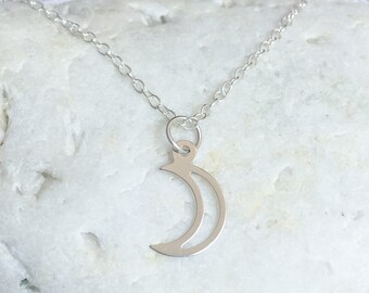 Collar de luna de plata - Colgante minimalista de luna creciente de plata de ley maciza 925 hecho a mano
