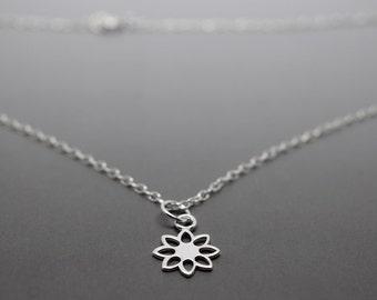 Silver Flower Necklace - Solid Sterling 925 Open Daisy Pendant Charm Chain