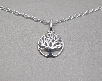 Collar de plata con árbol de la vida: cadena con dije colgante de plata de ley maciza 925